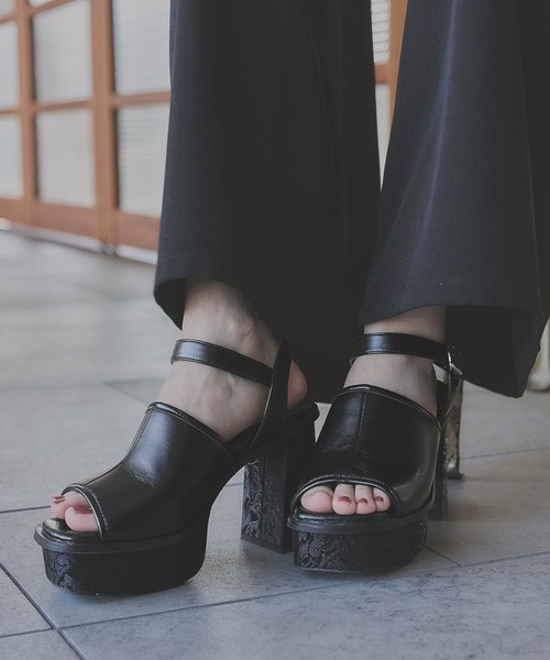 HARE ガラソールチャンキーサンダル ブラック ガラソールチャンキーサンダル(HARE)（サンダル）｜HARE（ハレ