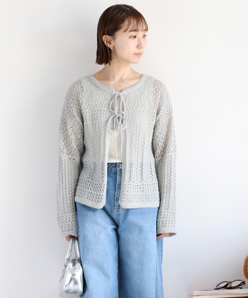 cepo（セポ）の「透かし編みリボンカーディガン（カーディガン/ボレロ・レディース・ブラック/グレー/オフホワイト/レッド・M）」の3枚目の写真