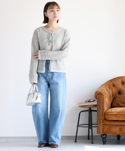 cepo（セポ）の「透かし編みリボンカーディガン（カーディガン/ボレロ・レディース・ブラック/グレー/オフホワイト/レッド・M）」の21枚目の写真