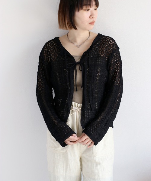 cepo（セポ）の「透かし編みリボンカーディガン（カーディガン/ボレロ・レディース・ブラック/グレー/オフホワイト/レッド・M）」の14枚目の写真