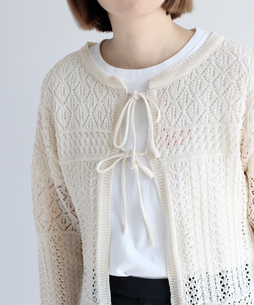 cepo（セポ）の「透かし編みリボンカーディガン（カーディガン/ボレロ・レディース・ブラック/グレー/オフホワイト/レッド・M）」の11枚目の写真