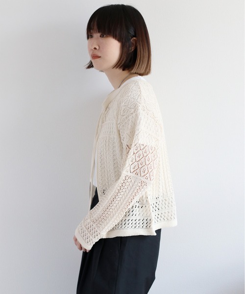 cepo（セポ）の「透かし編みリボンカーディガン（カーディガン/ボレロ・レディース・ブラック/グレー/オフホワイト/レッド・M）」の7枚目の写真