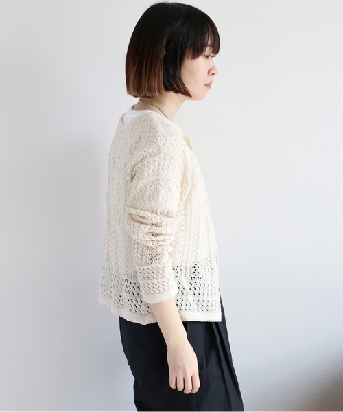 cepo（セポ）の「透かし編みリボンカーディガン（カーディガン/ボレロ・レディース・ブラック/グレー/オフホワイト/レッド・M）」の9枚目の写真