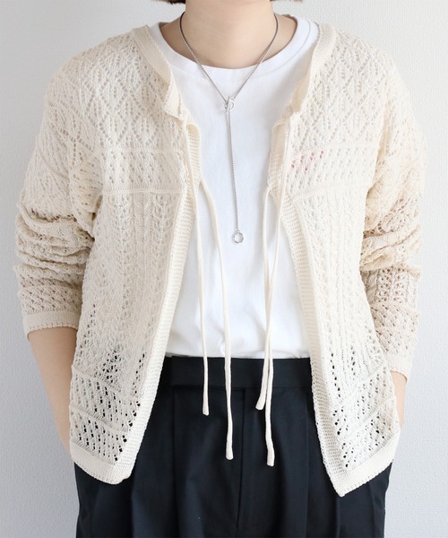 cepo（セポ）の「透かし編みリボンカーディガン（カーディガン/ボレロ・レディース・ブラック/グレー/オフホワイト/レッド・M）」の10枚目の写真