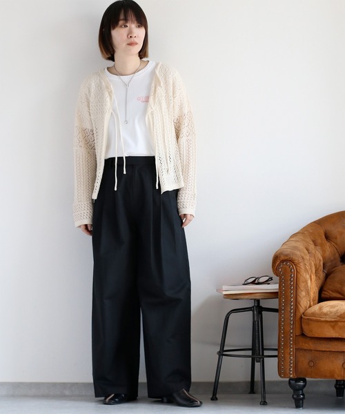 cepo（セポ）の「透かし編みリボンカーディガン（カーディガン/ボレロ・レディース・ブラック/グレー/オフホワイト/レッド・M）」の5枚目の写真