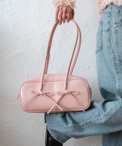 Nu(ニュー)の「【Nu】リボンハンドバッグ(ショルダーバッグ・レディース・サックスブルー/ブラック/ピンク・ONE SIZE)」の2枚目の写真