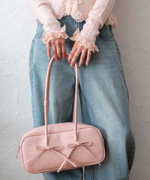 Nu(ニュー)の「【Nu】リボンハンドバッグ(ショルダーバッグ・レディース・サックスブルー/ブラック/ピンク・ONE SIZE)」の6枚目の写真