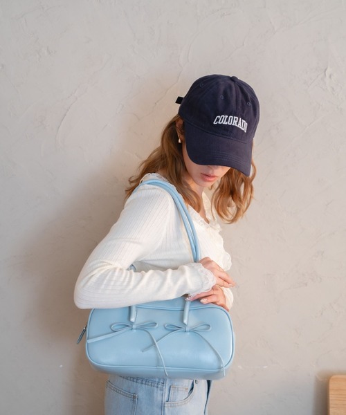 Nu(ニュー)の「【Nu】リボンハンドバッグ(ショルダーバッグ・レディース・サックスブルー/ブラック/ピンク・ONE SIZE)」の17枚目の写真