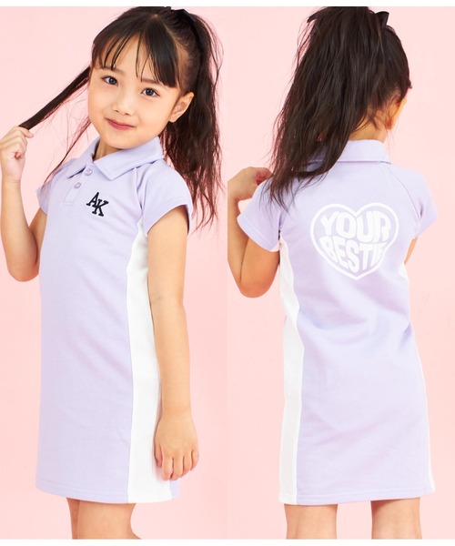 ANAP kids(アナップキッズ)の「ミニ裏毛サイド切替ポロ衿ワンピース(ワンピース・キッズ・ブラック/ラベンダー・110cm/120cm/130cm)」の2枚目の写真