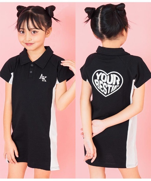 ANAP kids(アナップキッズ)の「ミニ裏毛サイド切替ポロ衿ワンピース(ワンピース・キッズ・ブラック/ラベンダー・110cm/120cm/130cm)」の1枚目の写真