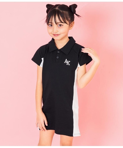 ANAP kids(アナップキッズ)の「ミニ裏毛サイド切替ポロ衿ワンピース(ワンピース・キッズ・ブラック/ラベンダー・110cm/120cm/130cm)」の4枚目の写真