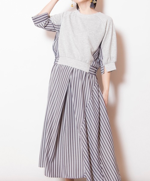 OSMOSIS（オズモーシス）の「ストライプ切替ワンピース（ワンピース・レディース・ブラック/アッシュグレー/ネイビー・ONE SIZE）」の2枚目の写真