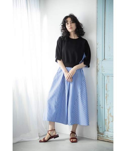 OSMOSIS（オズモーシス）の「ストライプ切替ワンピース（ワンピース・レディース・ブラック/アッシュグレー/ネイビー・ONE SIZE）」の4枚目の写真