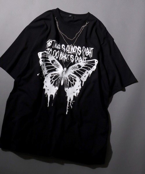 SITRY(シトリー)の「Darkness Butterfly Design T-Shirt/バタフライ ネックレス付き 半袖Tシャツ レディース メンズ(Tシャツ/カットソー・メンズ・ブラック/ホワイト・M/L)」の2枚目の写真