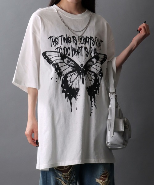 SITRY(シトリー)の「Darkness Butterfly Design T-Shirt/バタフライ ネックレス付き 半袖Tシャツ レディース メンズ(Tシャツ/カットソー・メンズ・ブラック/ホワイト・M/L)」の16枚目の写真