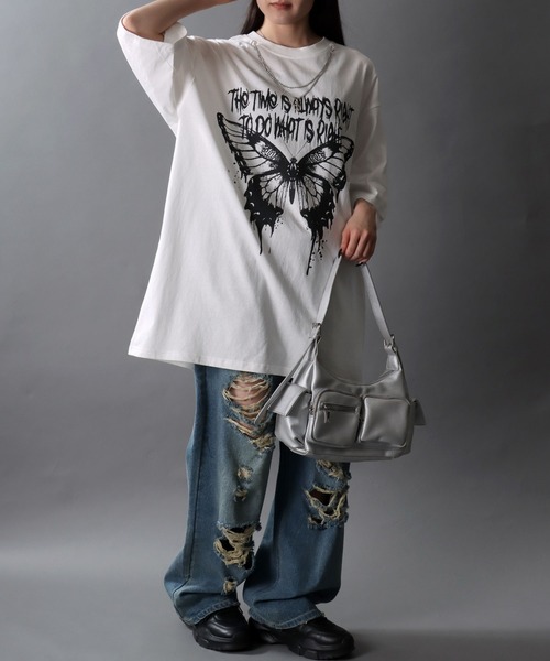 SITRY(シトリー)の「Darkness Butterfly Design T-Shirt/バタフライ ネックレス付き 半袖Tシャツ レディース メンズ(Tシャツ/カットソー・メンズ・ブラック/ホワイト・M/L)」の18枚目の写真