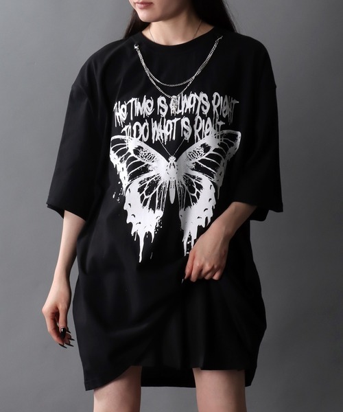 SITRY(シトリー)の「Darkness Butterfly Design T-Shirt/バタフライ ネックレス付き 半袖Tシャツ レディース メンズ(Tシャツ/カットソー・メンズ・ブラック/ホワイト・M/L)」の19枚目の写真