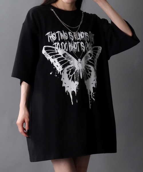 SITRY(シトリー)の「Darkness Butterfly Design T-Shirt/バタフライ ネックレス付き 半袖Tシャツ レディース メンズ(Tシャツ/カットソー・メンズ・ブラック/ホワイト・M/L)」の20枚目の写真