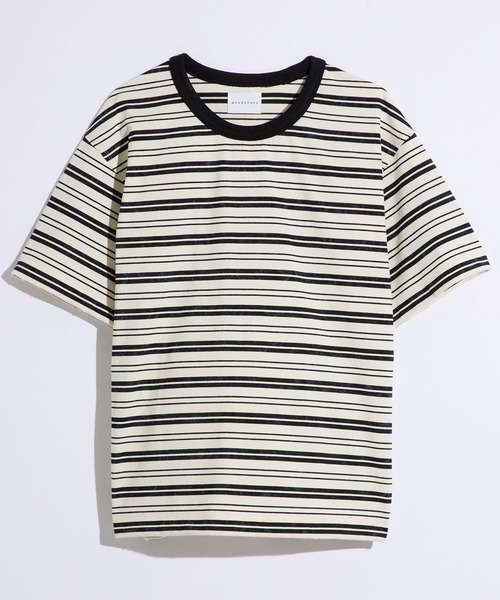 WEARSTAND（ウェアスタンド）の「【WEARSTAND/ウェアスタンド】Multi Border Damage T-Shirt  / マルチボーダー ダメージTシャツ / ビンテージ加工 / レギュラーフィット（Tシャツ/カットソー・メンズ・アイボリー/ブラック・MEDIUM/LARGE/X-LARGE）」の3枚目の写真