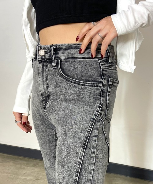 non-hedge（ノンヘッジ）の「切替デニムフレアパンツ（デニムパンツ・レディース・チャコールグレー/ブルー/ブラック/ライトブルー・S/M）」の10枚目の写真