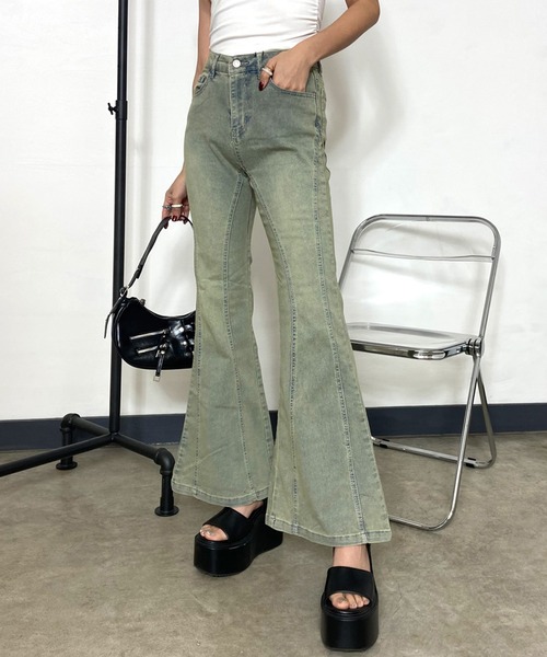 non-hedge（ノンヘッジ）の「切替デニムフレアパンツ（デニムパンツ・レディース・チャコールグレー/ブルー/ブラック/ライトブルー・S/M）」の21枚目の写真