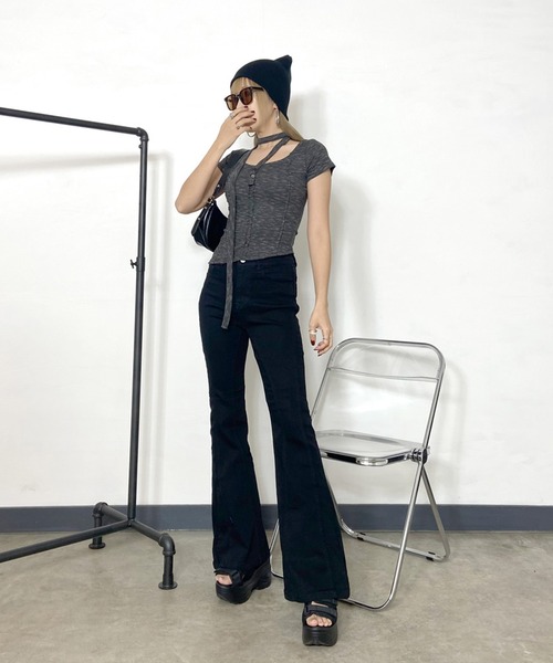 non-hedge（ノンヘッジ）の「切替デニムフレアパンツ（デニムパンツ・レディース・チャコールグレー/ブルー/ブラック/ライトブルー・S/M）」の16枚目の写真