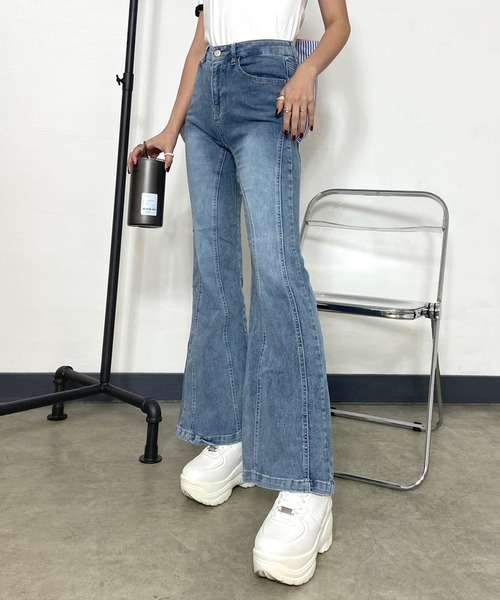non-hedge（ノンヘッジ）の「切替デニムフレアパンツ（デニムパンツ・レディース・チャコールグレー/ブルー/ブラック/ライトブルー・S/M）」の12枚目の写真