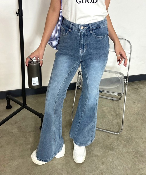 non-hedge（ノンヘッジ）の「切替デニムフレアパンツ（デニムパンツ・レディース・チャコールグレー/ブルー/ブラック/ライトブルー・S/M）」の14枚目の写真