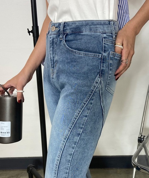 non-hedge（ノンヘッジ）の「切替デニムフレアパンツ（デニムパンツ・レディース・チャコールグレー/ブルー/ブラック/ライトブルー・S/M）」の15枚目の写真