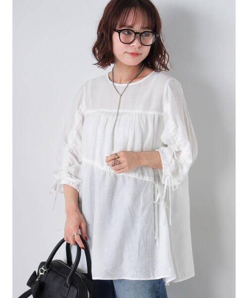 ehka sopo（エヘカソポ）の「ドロストチュニック（チュニック・レディース・オフホワイト/グリーン/ブラック・F）」の4枚目の写真