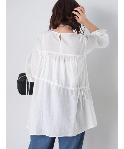 ehka sopo（エヘカソポ）の「ドロストチュニック（チュニック・レディース・オフホワイト/グリーン/ブラック・F）」の6枚目の写真