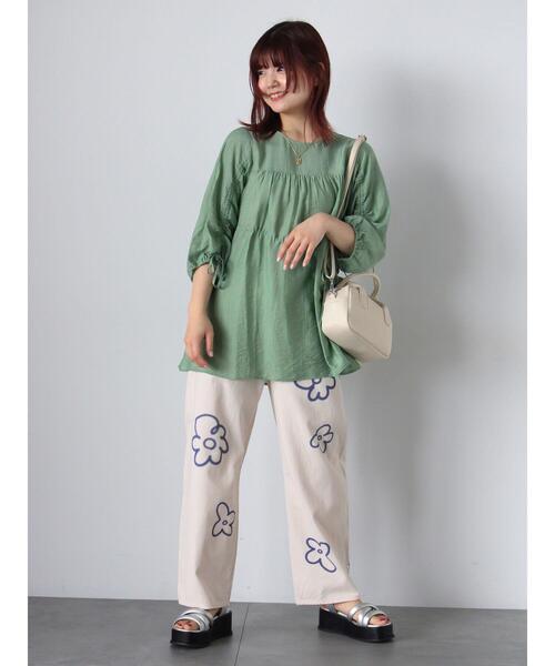 ehka sopo（エヘカソポ）の「ドロストチュニック（チュニック・レディース・オフホワイト/グリーン/ブラック・F）」の15枚目の写真