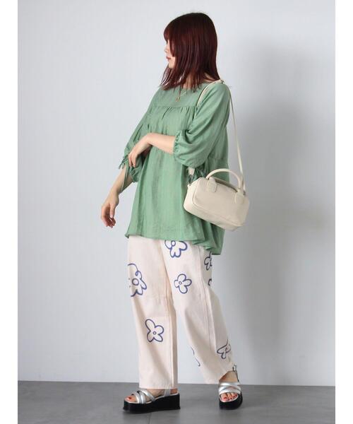 ehka sopo（エヘカソポ）の「ドロストチュニック（チュニック・レディース・オフホワイト/グリーン/ブラック・F）」の16枚目の写真