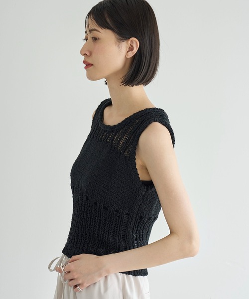 meilmada(メイルマダ)の「透かし編み切り替えノースリニット(ニット/セーター・レディース・ブラック/ミント・FREE)」の6枚目の写真