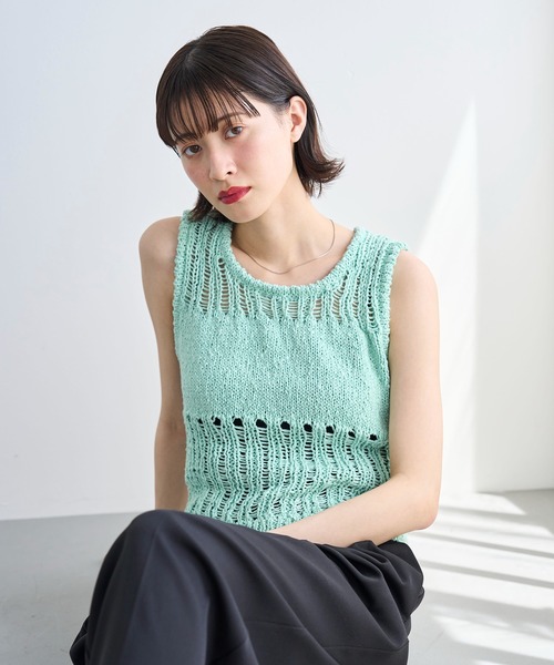 meilmada(メイルマダ)の「透かし編み切り替えノースリニット(ニット/セーター・レディース・ブラック/ミント・FREE)」の13枚目の写真
