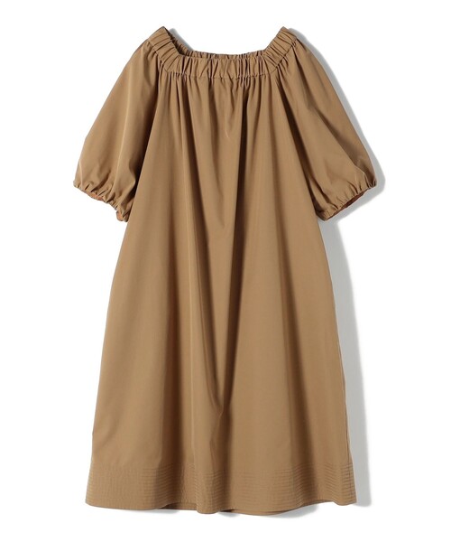 SHIPS Primary Navy Label:へム ステッチ オフショル ワンピース