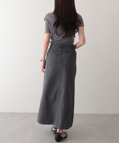 Lace Ladies(レースレディース)の「リボン ベルト付き Iライン マキシ スカート(スカート・レディース・グリーン/グレー・S/M/L)」の13枚目の写真