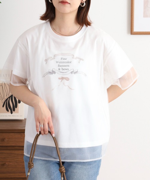 Anna Nicola（アンナニコラ）の「Anna Nicola チュールレイヤード バレエコア リボンイラストプリント半袖Tシャツ（Tシャツ/カットソー・レディース・オフホワイト/ブルー/ブラック・38）」の16枚目の写真