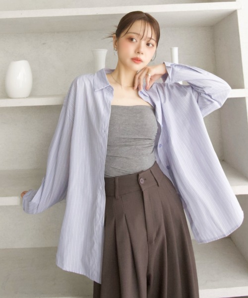 Eclat one(エクラワン)の「【Eclat one】ストライプ ベーシック ルーズシャツ(シャツ/ブラウス・レディース・ブルー/ピンク/ホワイト・FREE)」の3枚目の写真