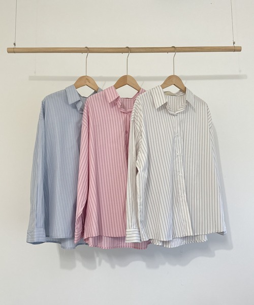 Eclat one(エクラワン)の「【Eclat one】ストライプ ベーシック ルーズシャツ(シャツ/ブラウス・レディース・ブルー/ピンク/ホワイト・FREE)」の21枚目の写真