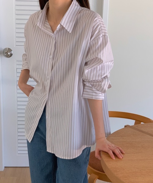Eclat one(エクラワン)の「【Eclat one】ストライプ ベーシック ルーズシャツ(シャツ/ブラウス・レディース・ブルー/ピンク/ホワイト・FREE)」の14枚目の写真