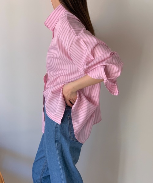 Eclat one(エクラワン)の「【Eclat one】ストライプ ベーシック ルーズシャツ(シャツ/ブラウス・レディース・ブルー/ピンク/ホワイト・FREE)」の16枚目の写真