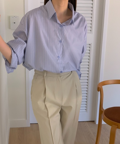 Eclat one(エクラワン)の「【Eclat one】ストライプ ベーシック ルーズシャツ(シャツ/ブラウス・レディース・ブルー/ピンク/ホワイト・FREE)」の19枚目の写真