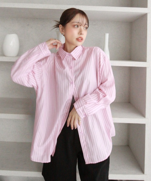 Eclat one(エクラワン)の「【Eclat one】ストライプ ベーシック ルーズシャツ(シャツ/ブラウス・レディース・ブルー/ピンク/ホワイト・FREE)」の8枚目の写真