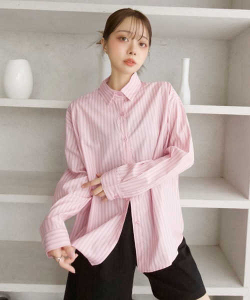 Eclat one(エクラワン)の「【Eclat one】ストライプ ベーシック ルーズシャツ(シャツ/ブラウス・レディース・ブルー/ピンク/ホワイト・FREE)」の9枚目の写真