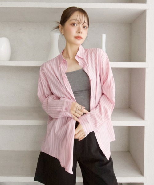 Eclat one(エクラワン)の「【Eclat one】ストライプ ベーシック ルーズシャツ(シャツ/ブラウス・レディース・ブルー/ピンク/ホワイト・FREE)」の12枚目の写真