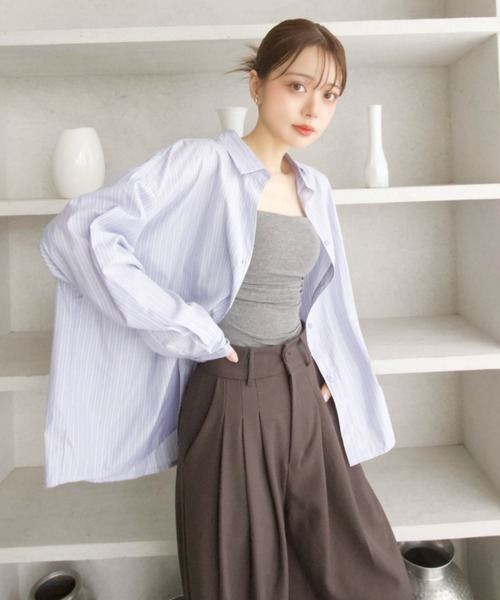 Eclat one(エクラワン)の「【Eclat one】ストライプ ベーシック ルーズシャツ(シャツ/ブラウス・レディース・ブルー/ピンク/ホワイト・FREE)」の4枚目の写真