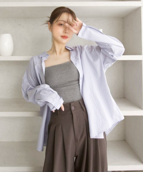 Eclat one(エクラワン)の「【Eclat one】ストライプ ベーシック ルーズシャツ(シャツ/ブラウス・レディース・ブルー/ピンク/ホワイト・FREE)」の5枚目の写真