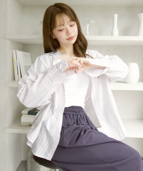 Eclat one(エクラワン)の「【Eclat one】ストライプ ベーシック ルーズシャツ(シャツ/ブラウス・レディース・ブルー/ピンク/ホワイト・FREE)」の22枚目の写真