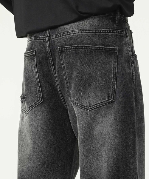 LOWO（ロワ）の「クラッシュ加工ストレートデニムパンツ（デニムパンツ・メンズ・グレー・L/M/S）」の5枚目の写真